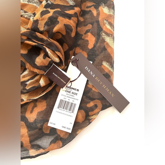 Dana Buchman Large Infinity Scarf in Brown Light Brown metallic Gold Leopard - Picture 4 of 9